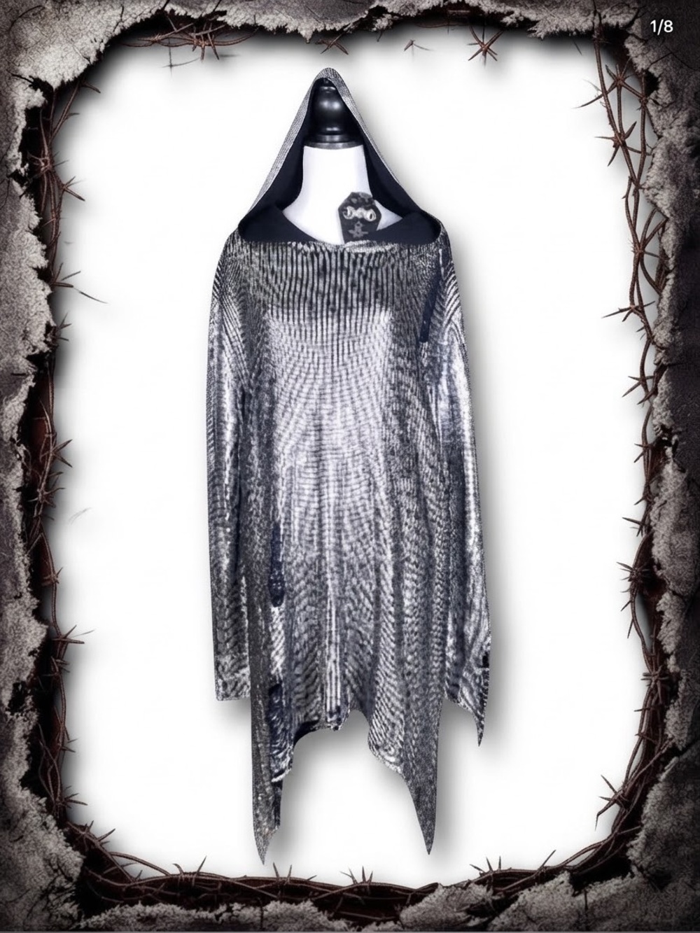 Killstar Sweater Silver Metallic Knit Hooded Oversized Cyberpunk Nu Goth XL NWT